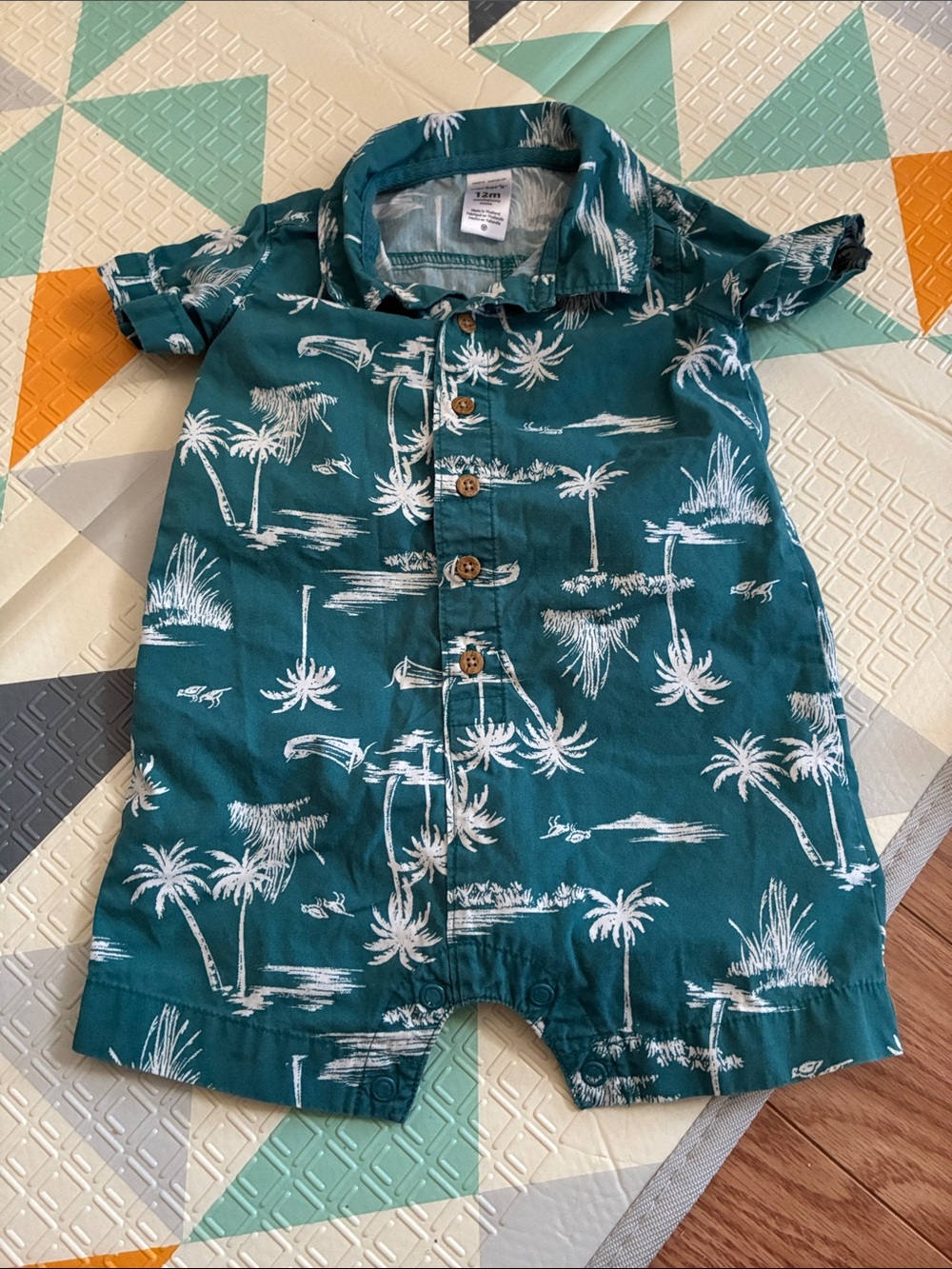 20/25$ 🧸 Teal Palm Print Short-Sleeve Baby Romper